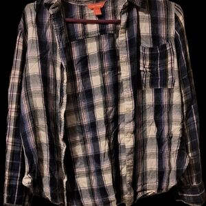 Joe Fresh Navy and White Plaid Button Down Shirt